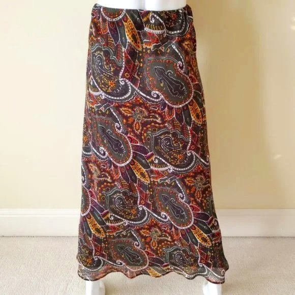 Cato Paisley Print Wavy Hem Maxi Skirt SZ L - Picture 5 of 9